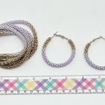 Jewelry Set Hoop Earrings and Five Elastic Stretch Bracelets Lavender and Gold Photo 3