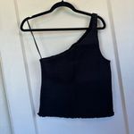 Reformation  | 100% Linen One-Shoulder Ribbed Holly Top in Black Photo 3