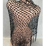 Vintage Black Gothic Lace Shawl Wrap Sequin Whimsigoth Stevie Fringe Open Front Photo 10