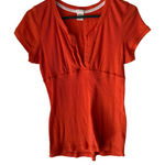 Maurice's  XL Y2k Orange Ribbed Short Sleeve Top‎ V Neck Lace Trim School Photo 0