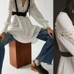 Free People NEW  FP One Paige Mini Dress Sand Sable XS Oversize Cowgirl Off White Photo 0