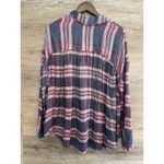 Free People  Top Loose Oversized Long Sleeve Plaid Size Small V Neck Bohemian Photo 1