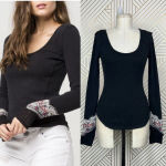 Free People ‎ Bandana Cuff Thermal Top in Black Size US XS Photo 1