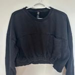 Free People Movement On Your Mark Sweatshirt Small Crop Cinch Waist Crewneck Black Photo 2
