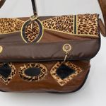 Vintage Made in USA Brown Leather Patchwork Shoulder Bag Leopard Print Snake Photo 8