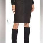 J. McLaughlin “Sonya” Black Skirt Navy Trim Faux Suede Mid Length Women’s Size 8 Photo 0