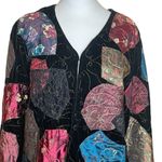 Chico's  Black Velvet Patchwork Blazer Jacket Small Artsy Boho Abstract Grandma Photo 1