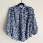 LC Lauren Conrad BLue + White Floral Ruffle Button Front Blouse - Small Photo 0
