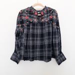 ZARA  Womens Blouse Size L‎ Black Plaid Floral Embroidered Boho Grunge Romantic Photo 7