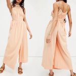 Free People  Coral Peach 100% Cotton Gauze Tie Strap Wide Leg Jumpsuit - S/P Photo 1