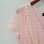 Perceptions Womens Lace Dress L Pink A Line Smocked Waist V Neck Short Sleeves Photo 7