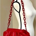 Badgley Mischka New Vegan Ruched Convertible Clutch with removable chain; Red Photo 9