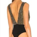 superdown  Niko Deep V Bodysuit in Gold XS Photo 1