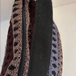 MAROON BLUE BROWN CROCHETED CHENILLE SHOULDER BAG WITH BLACK FELT STIFF HANDLE Red Photo 6