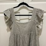 Miou Muse Gray & Cream Stripe Ruffle Sleeve Tiered Mini Dress Size L Photo 2