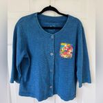 Anthropologie Michael Leu Collection Vibrant Blue Cardigan with Artistic Pocket City Shirt Photo 0