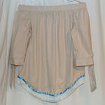 Revamped Beige Bardot Small Tunic with Fringes pink off the shoulder blouse 3/4 sleeve Photo 3