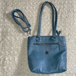 Stone Mountain Denim Blue Crinkle Leather Multiway Kaplan Tote Bag Photo 7