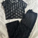 Ghanda Black Sheer Floral Top and Midi Skirt Set Photo 0