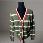Sundry  Striped Cardigan Wool Blend Button Olive Ivory w/Orange Detail Small Photo 1