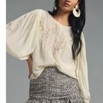 Farm Rio  Cream Lace Inset Puff Sleeve Blouse Off White Size Small NEW Photo 0