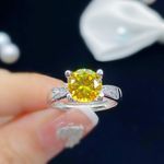 18K White Gold Plated Adjustable Birthstone Yellow Crystal Citrine Ring for Women Photo 1