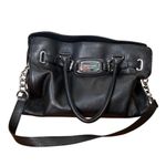 Michael Kors Hamilton Belted Satchel Black Pebbled Leather Large Handbag Purse Photo 0