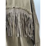 ZARA Olive Green Shacket L Fringe Studded Western Rodeo Snap Button Cotton Photo 7