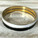Monet Set Of 2 Vintage  Signed Gold Tone White Black Slender Bangle Bracelets Photo 2
