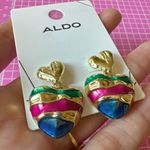 ALDO  earrings multiple color stripes heart drops gold tone Photo 1