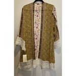 Rewind  XXL Sheer Golden Rod Floral Kimono Cardigan Crochet Trim Boho Beach‎ NEW Photo 1