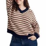 Madewell  Striped V-Neck Sweater - Black and Tan Photo 2