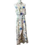 2Bella Floral Print Halter Maxi Dress Size M – High Low Overlay Skirt Blue Size M Photo 1