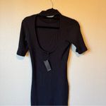 Monrow Black Ribbed Short Sleeve Sweater Dress Womens M Mini Open Back Casual Size M Photo 9