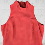 Vintage 90s Coral Silk Sleeveless Mod Mock Neck Mini Dress Size 8 Moda Int’l Orange Photo 4