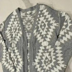 Maurice's Gray Geo Open Front Cardigan Women's Small Mid Thigh Length Relaxed Fit Photo 2