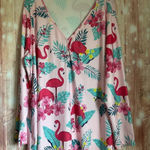 Unbranded Pink Floral Flamingo Print V Neck Ribbed Long Sleeve Top Size 4X Photo 0