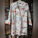 Fish dress shirt long sleeve button down coverup watercolor print beach swim White Photo 6