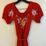 Boston Proper Red Embroidered Off Shoulder Wide Leg Jumpsuit Photo 3