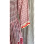 Lemlem Abeda XS Tiki Long Tier Pink Striped Fringe Off Shoulder Midi Gauze Dress Photo 4