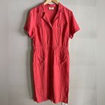Talbots Linen Blend Shirt-Dress With Pockets Short Sleeve Red Rustic M-L Photo 2