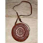 Leather Crossbody Handbag Circular Hand Tooled Handmade‎ Genuine Leather Photo 1