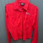 Harley Davidson Harley‎ Davidson Red Button Down Shirt Women's xl Long Sleeve Embroidered Photo 0
