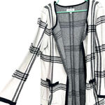 Elle  size large white black plaid open front duster cardigan cotton blend‎ Photo 2