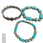 Set of 3 turquoise blue and silver bracelets Photo 1