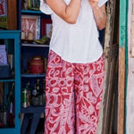 Sundance  Himari Floral Wide Leg Pull-on Pants in Sangria XS Photo 0