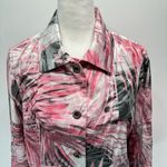 Chico's Chico’s Pink Gray & Ivory Leaves Satin Cotton Blend Button Front Shirt Jacket Photo 5