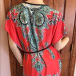 Boho Coral Short Sleeve Belted Shift Dress Tunic Size M Photo 5