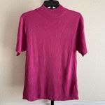 Vintage Hot Pink Ribbed Knit Short Sleeve Sweater Women’s Medium Top Pullover Photo 0