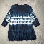 Mud Pie  Dress Tie Dye Tiered Tunic Top 3/4 Sleeve Casual Blue‎ White Size Small Photo 2